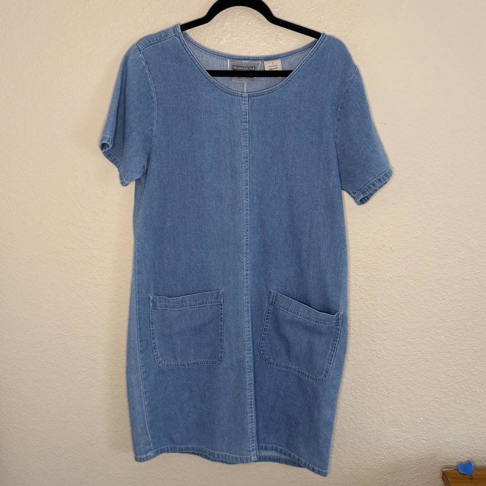 VTG Erika Casuals Small Denim Corduroy Country Shift Dress Boho Prairie Utility